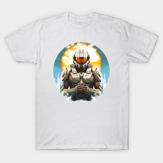 Solar Sentinel: Master Chief Halo Sun Edition T-Shirt by Disocodesigns